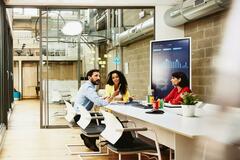 group of colleagues in a team meeting